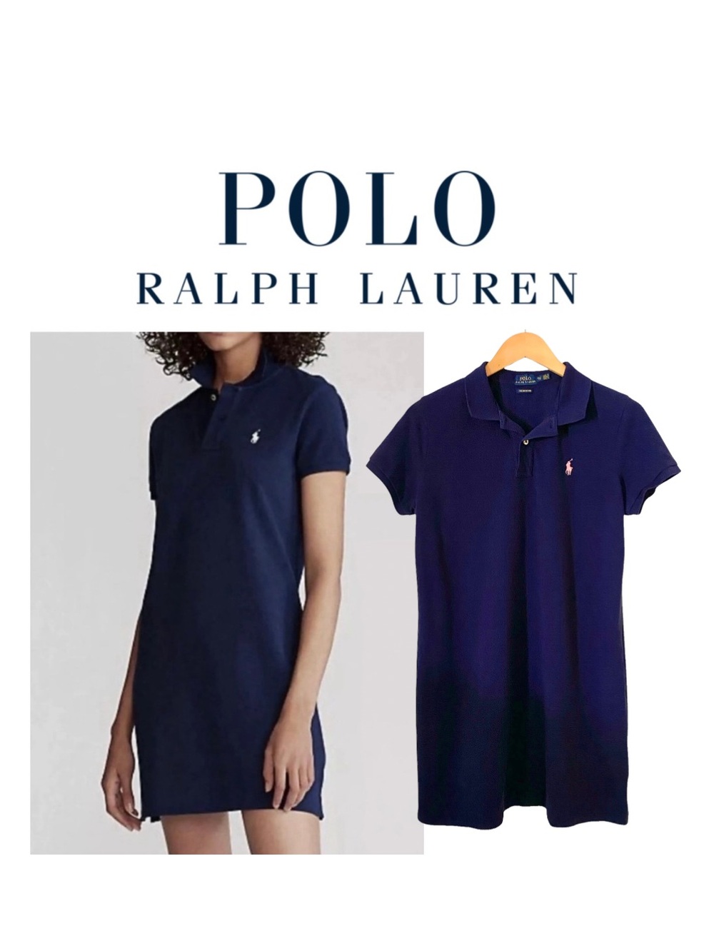 Polo Ralph Lauren The Mesh Mini Polo Shirt Dress 100% Cotton Navy Blue
